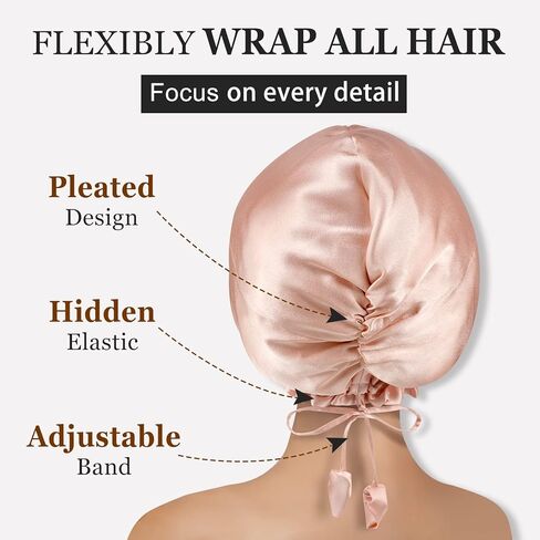 باريسبيلا غطاء رأس من الساتان الحريري القابل للعكس للنوم، ناعم كالحرير لفافة شعر للنوم، قبعة نوم من الساتان قابلة للتعديل للنساء، عمامة أنيقة للشعر المجعد، أسود، عبوة من قطعة واحدة in Kuwait