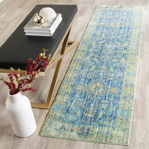 SAFAVIEH Valencia Collection Runner Rug - 2'3" x 8', Blue & Multi, Boho Chic Distressed Design, Non-Shedding & Easy Care, Ideal for High Traffic Areas in Living Room, Bedroom (VAL123M) in Saudi Arabia