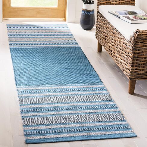 سجادة SAFAVIEH Montauk Collection Accent - 2'6" x 4'، أحمر وعاجي، قطن مخطط منسوج يدويًا، مثالي للمناطق ذات حركة المرور العالية في المدخل، وغرفة المعيشة، وغرفة النوم (MTK214C) in Kuwait