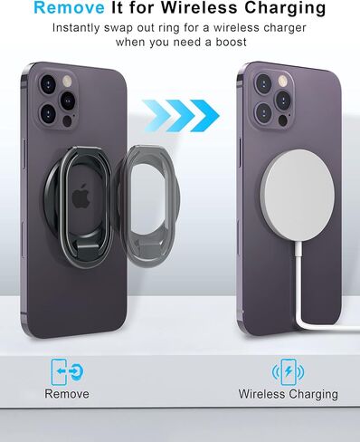 【ترقية 2024】 حامل حلقة هاتف آمن من Mag، مسند مغناطيسي قابل للتعديل SUPERONE وقبضة هاتف قابلة للإزالة متوافقة مع iPhone 15 و14 و13 و12 سلسلة MagSafe لجميع الهواتف - أسود in Kuwait