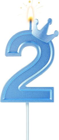 3inch Birthday Number Candle, Blue 3D Candle Cake Topper with Crown Cake Numeral Candles Number Candles for Birthday Anniversary Parties (Number 2) in Saudi Arabia