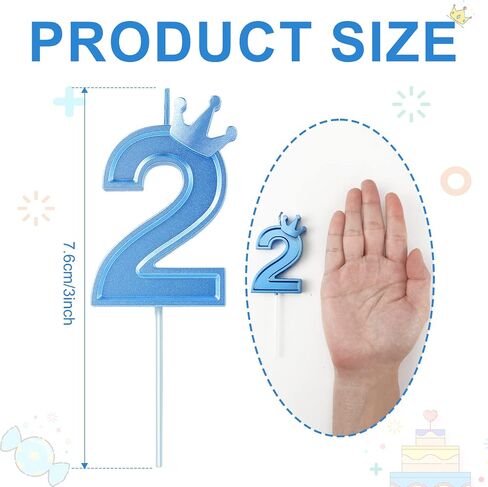 3inch Birthday Number Candle, Blue 3D Candle Cake Topper with Crown Cake Numeral Candles Number Candles for Birthday Anniversary Parties (Number 2) in Saudi Arabia