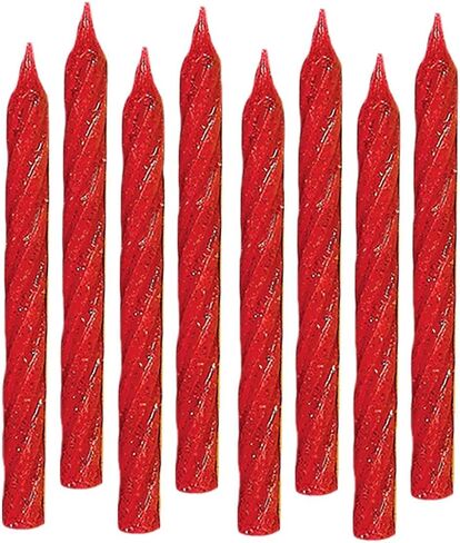 Large Red Glitter Spiral Candles - 3.25", 24 Pieces - Elegant Party Candles for Cake Decoration & Celebrations in Saudi Arabia