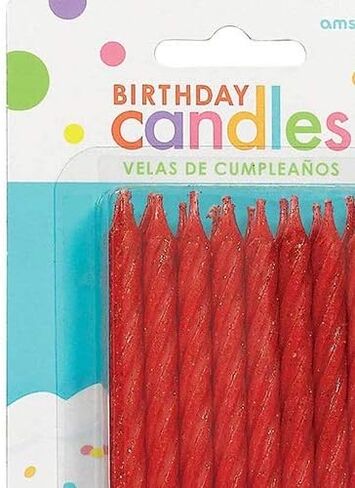 Large Red Glitter Spiral Candles - 3.25", 24 Pieces - Elegant Party Candles for Cake Decoration & Celebrations in Saudi Arabia