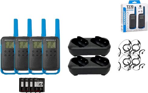 Motorola Solutions Portable FRS Talkabout T270 Two Way Radio 4-Pack Walkie Talkies Blue/Black 22 Channels PTT Earpieces Dual Chargers in Saudi Arabia