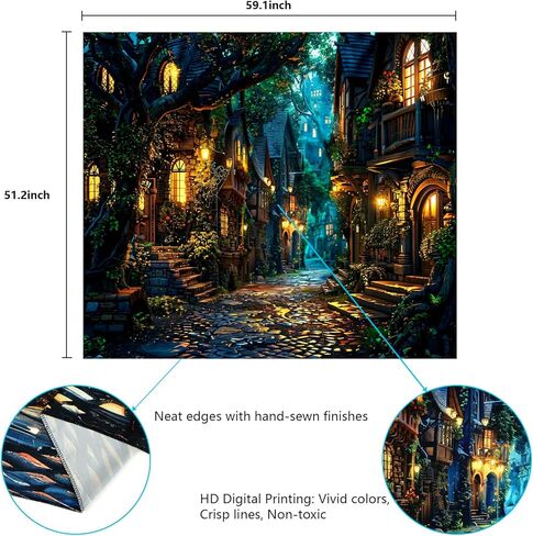 نسيج Invoibler العتيق، نسيج الشارع المريح، مشهد ليلي، نسيج دافئ، قلعة البيت القديم، نسيج شجرة الخيال، نسيج المناظر الطبيعية الرجعية (51.2 × 59.1 بوصة) in Kuwait
