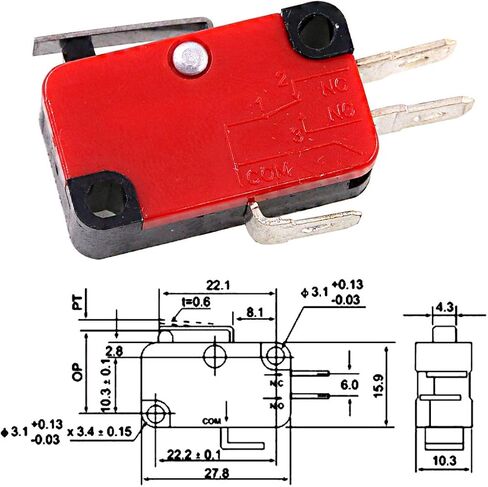 10 قطع من Swpeet V-151-1C25 مفتاح حد صغير، بكرة مفصلية طويلة، زر ضغط الكرز SPDT Snap Action مثالي لاردوينو والأجهزة والمعدات الإلكترونية in Saudi Arabia