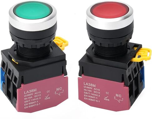 STARELO 22 مم 2 قطعة مفتاح زر الضغط المؤقت 660 فولت 10 أمبير أحمر وأخضر Led ذاتي إعادة الضبط 1NO 1NC. (أحمر وأخضر) in Saudi Arabia