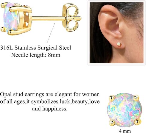 Opal Stud Earrings for women Hypoallergenic Surgical Steel Earrings studs Tragus/Cartilage/Conch/Helix-Dainty Piercing Stainless steel Stud Earrings For Women Men Girls Jewelry Gifts（4mm) in Saudi Arabia
