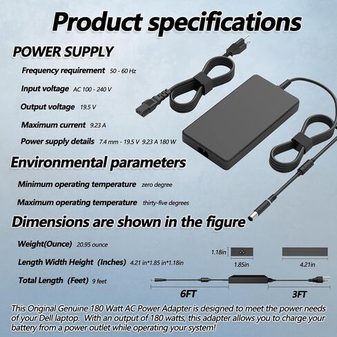 Original 180W Charger Fit for Dell G3 G5 G7 Series 3500 3579 5587 5590 7588 7590 7700 7790 Alienware 13 14 15 17 LA180PM180 DA180PM111 19.5V 9.23A AC Power Adapter Laptop Charger in Saudi Arabia