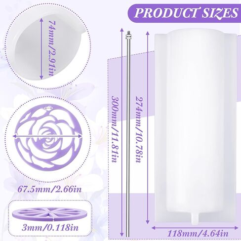 Tessco 16 Pcs Soap Kaleidoscope Pull Through Mold Big Silicone Tube Column Mold Soap Embed Molds Soap Making Supplies with 14 Flower Templates Swirl Tool 11.8'' Stick for DIY Soap Candle Cake Making in Saudi Arabia