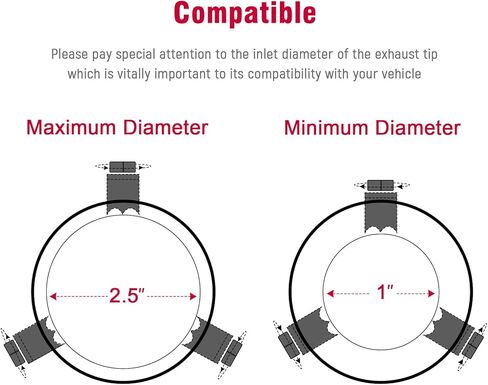 طرف عادم أسود قابل للتعديل مقاس 1 بوصة - 2.5 بوصة، مدخل 1.0-2.5 بوصة، مخرج 3.5 بوصة، مسمار طويل من الفولاذ المقاوم للصدأ 6 بوصة على أطراف أنابيب العادم، عالمي لأنبوب عادم بقطر خارجي 1.5/1.75/2/2.25/2.5 بوصة in Kuwait