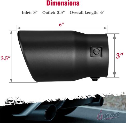 طرف عادم أسود قابل للتعديل مقاس 1 بوصة - 2.5 بوصة، مدخل 1.0-2.5 بوصة، مخرج 3.5 بوصة، مسمار طويل من الفولاذ المقاوم للصدأ 6 بوصة على أطراف أنابيب العادم، عالمي لأنبوب عادم بقطر خارجي 1.5/1.75/2/2.25/2.5 بوصة in Kuwait