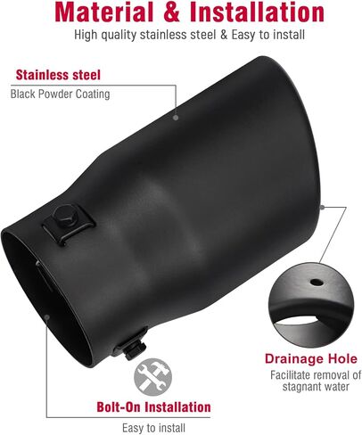 طرف عادم أسود قابل للتعديل مقاس 1 بوصة - 2.5 بوصة، مدخل 1.0-2.5 بوصة، مخرج 3.5 بوصة، مسمار طويل من الفولاذ المقاوم للصدأ 6 بوصة على أطراف أنابيب العادم، عالمي لأنبوب عادم بقطر خارجي 1.5/1.75/2/2.25/2.5 بوصة in Kuwait