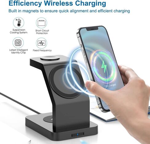 3 in 1 Wireless Charging Station Compatible for Magsafe Fast Magnetic Charging Stand Compatible with iPhone 14/13, 14/13 Pro, 14/13 Pro Max, 13/12 Mini, AirPods Pro/AirPods 2 iwatch in Saudi Arabia