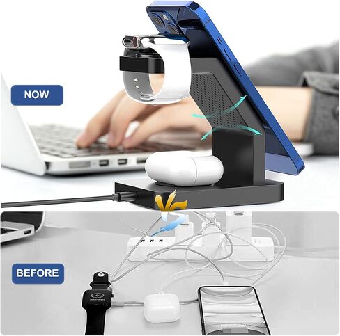 3 in 1 Wireless Charging Station Compatible for Magsafe Fast Magnetic Charging Stand Compatible with iPhone 14/13, 14/13 Pro, 14/13 Pro Max, 13/12 Mini, AirPods Pro/AirPods 2 iwatch in Saudi Arabia