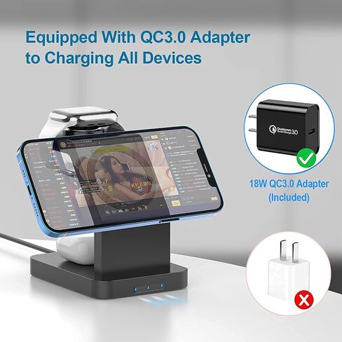 3 in 1 Wireless Charging Station Compatible for Magsafe Fast Magnetic Charging Stand Compatible with iPhone 14/13, 14/13 Pro, 14/13 Pro Max, 13/12 Mini, AirPods Pro/AirPods 2 iwatch in Saudi Arabia