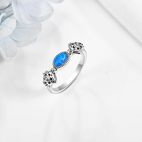 Turtle Ring Sterling Silver Blue Opal Ring Promise Engagement Ring Turtle Jewelry Gift for Women in Saudi Arabia