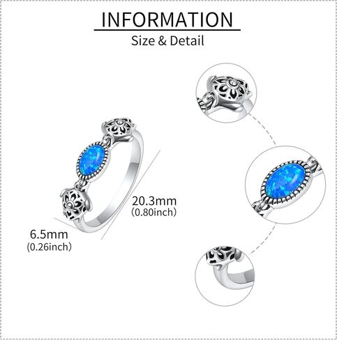 Turtle Ring Sterling Silver Blue Opal Ring Promise Engagement Ring Turtle Jewelry Gift for Women in Saudi Arabia