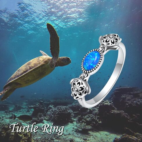 Turtle Ring Sterling Silver Blue Opal Ring Promise Engagement Ring Turtle Jewelry Gift for Women in Saudi Arabia