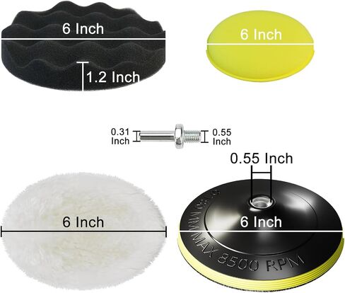 10 Piece Car Foam Polishing Kit, 6 Inch Buffing Pad, Drill Attachment Buffer Polisher Set for Car Waxing, Polishing, and Sealing Glaze in Saudi Arabia