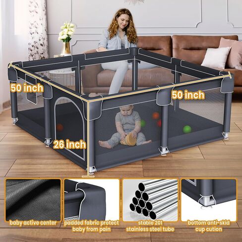 Baby Playpen for Indoor & Outdoor Use | Playpen for Babies and Toddlers | Anti-Fall Baby Play Yard with Breathable Mesh | ECO-Friendly, Easy Assembly | 50x50 inch Size in Saudi Arabia