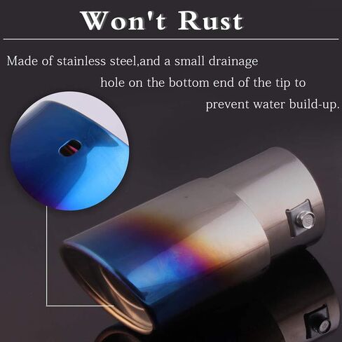 RYANSTAR Universal 1.5 بوصة - 2 بوصة (1.0L-2.0L) كاتم صوت عادم من الفولاذ المقاوم للصدأ طرف أنبوب عادم خلفي بيضاوي للسيارة مستقيم ماسورة عادم كاتم صوت تعديل أزرق محروق in Saudi Arabia