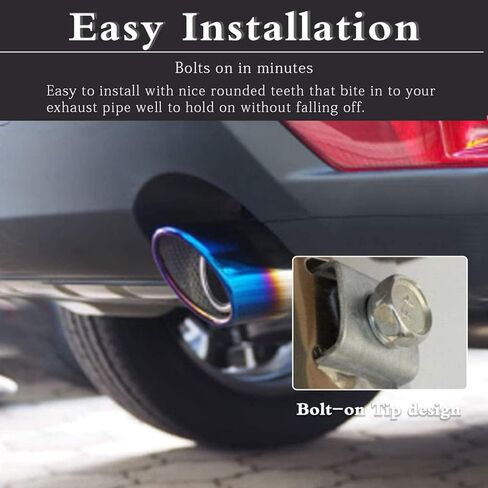 RYANSTAR Universal 1.5 بوصة - 2 بوصة (1.0L-2.0L) كاتم صوت عادم من الفولاذ المقاوم للصدأ طرف أنبوب عادم خلفي بيضاوي للسيارة مستقيم ماسورة عادم كاتم صوت تعديل أزرق محروق in Saudi Arabia