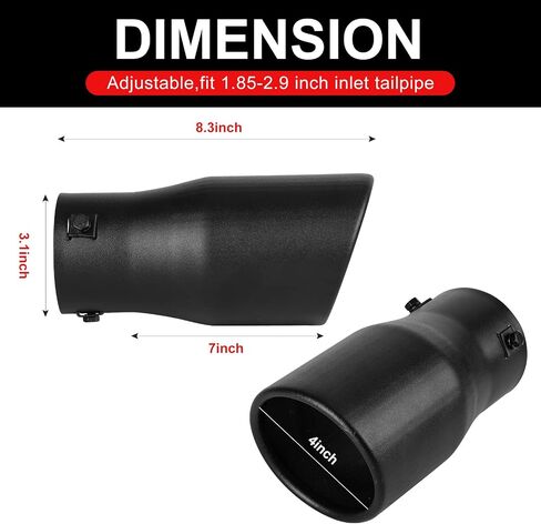 Universal Fit 2-2.25 - 2.5-2.75 Inch Inlet Adjustable Exhaust Tail Pipe Diameter Exhaust Tip Black Powder Coated Stainless Steel Tailpipe Tips Tail Pipe Car Muffler Tips (A32-B) in Saudi Arabia