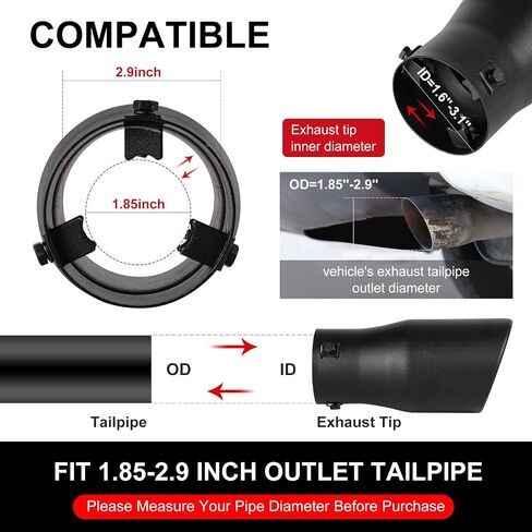 Universal Fit 2-2.25 - 2.5-2.75 Inch Inlet Adjustable Exhaust Tail Pipe Diameter Exhaust Tip Black Powder Coated Stainless Steel Tailpipe Tips Tail Pipe Car Muffler Tips (A32-B) in Saudi Arabia