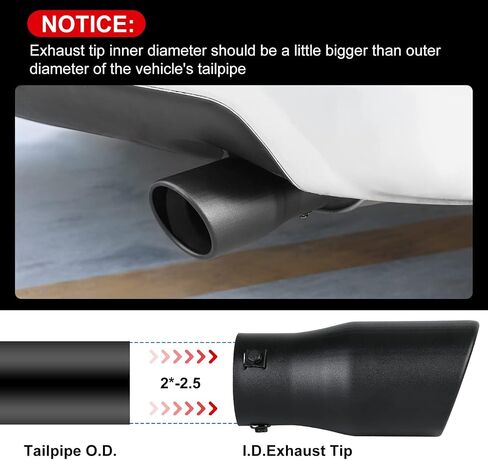 Universal Fit 2-2.25 - 2.5-2.75 Inch Inlet Adjustable Exhaust Tail Pipe Diameter Exhaust Tip Black Powder Coated Stainless Steel Tailpipe Tips Tail Pipe Car Muffler Tips (A32-B) in Saudi Arabia