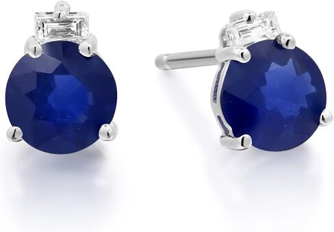 Gin & Grace 10K White Gold Genuine Blue Sapphire Round Stud Earring for Women. in Saudi Arabia