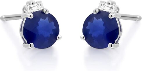 Gin & Grace 10K White Gold Genuine Blue Sapphire Round Stud Earring for Women. in Saudi Arabia