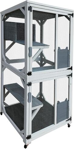 72 Inch Wooden Catio Outdoor Cat Enclosure w/ 2 Napping Houses, Luxury Kitty-House with 7 Jumping Platforms & Weatherproof Asphalt Roof, Walk-in Kitty Kennel Condo Shelter in Saudi Arabia