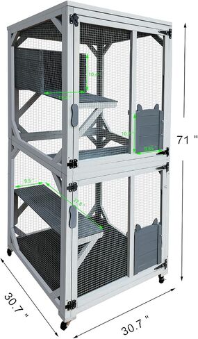 72 Inch Wooden Catio Outdoor Cat Enclosure w/ 2 Napping Houses, Luxury Kitty-House with 7 Jumping Platforms & Weatherproof Asphalt Roof, Walk-in Kitty Kennel Condo Shelter in Saudi Arabia