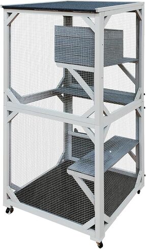 72 Inch Wooden Catio Outdoor Cat Enclosure w/ 2 Napping Houses, Luxury Kitty-House with 7 Jumping Platforms & Weatherproof Asphalt Roof, Walk-in Kitty Kennel Condo Shelter in Saudi Arabia