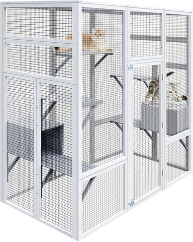 72 Inch Wooden Catio Outdoor Cat Enclosure w/ 2 Napping Houses, Luxury Kitty-House with 7 Jumping Platforms & Weatherproof Asphalt Roof, Walk-in Kitty Kennel Condo Shelter in Saudi Arabia