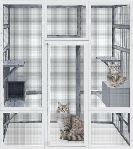 72 Inch Wooden Catio Outdoor Cat Enclosure w/ 2 Napping Houses, Luxury Kitty-House with 7 Jumping Platforms & Weatherproof Asphalt Roof, Walk-in Kitty Kennel Condo Shelter in Saudi Arabia