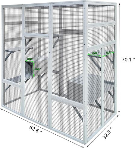 72 Inch Wooden Catio Outdoor Cat Enclosure w/ 2 Napping Houses, Luxury Kitty-House with 7 Jumping Platforms & Weatherproof Asphalt Roof, Walk-in Kitty Kennel Condo Shelter in Saudi Arabia