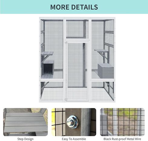 72 Inch Wooden Catio Outdoor Cat Enclosure w/ 2 Napping Houses, Luxury Kitty-House with 7 Jumping Platforms & Weatherproof Asphalt Roof, Walk-in Kitty Kennel Condo Shelter in Saudi Arabia