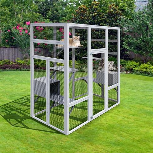 72 Inch Wooden Catio Outdoor Cat Enclosure w/ 2 Napping Houses, Luxury Kitty-House with 7 Jumping Platforms & Weatherproof Asphalt Roof, Walk-in Kitty Kennel Condo Shelter in Saudi Arabia
