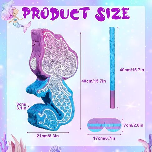 Liliful Mermaid Pinata Bundle 15.7 Inch Mermaid Pinata with Blindfold and Bat Mermaid Party Supplies Mermaid Birthday Decoration for Girl Under the Sea Mermaid Theme Birthday Party Carnival Activity in Saudi Arabia