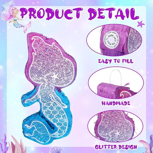 Liliful Mermaid Pinata Bundle 15.7 Inch Mermaid Pinata with Blindfold and Bat Mermaid Party Supplies Mermaid Birthday Decoration for Girl Under the Sea Mermaid Theme Birthday Party Carnival Activity in Saudi Arabia