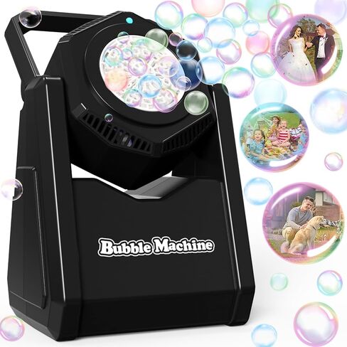 Automatic Bubble Machine, Bubble Blower for Kids Toddlers Batteries Bubble Toys 18000+ Bubbles Per Minute, Portable 90° Bubble Maker with Light Effect for Parties, Birthday, Wedding, Christmas, Black in Saudi Arabia