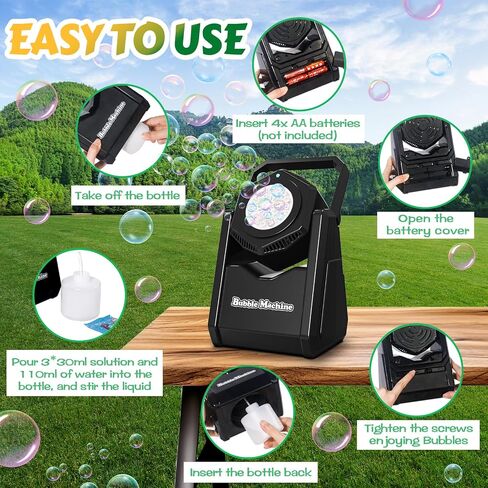Automatic Bubble Machine, Bubble Blower for Kids Toddlers Batteries Bubble Toys 18000+ Bubbles Per Minute, Portable 90° Bubble Maker with Light Effect for Parties, Birthday, Wedding, Christmas, Black in Saudi Arabia