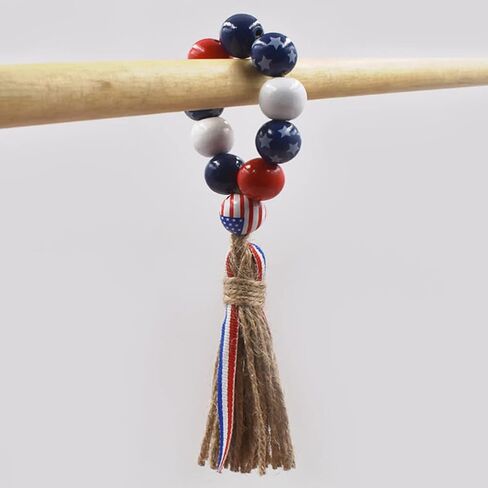 Milisten 4pcs 4th of July Napkin Rings Patriotic Wood Bead Napkin Holder Ring with Rope Tassel Farmhouse Wooden Beads Garland Wall Hanging Decor for Independence Day in Saudi Arabia