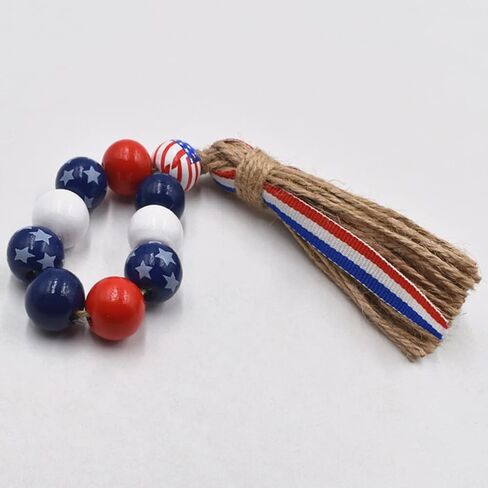 Milisten 4pcs 4th of July Napkin Rings Patriotic Wood Bead Napkin Holder Ring with Rope Tassel Farmhouse Wooden Beads Garland Wall Hanging Decor for Independence Day in Saudi Arabia