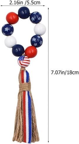 Milisten 4pcs 4th of July Napkin Rings Patriotic Wood Bead Napkin Holder Ring with Rope Tassel Farmhouse Wooden Beads Garland Wall Hanging Decor for Independence Day in Saudi Arabia