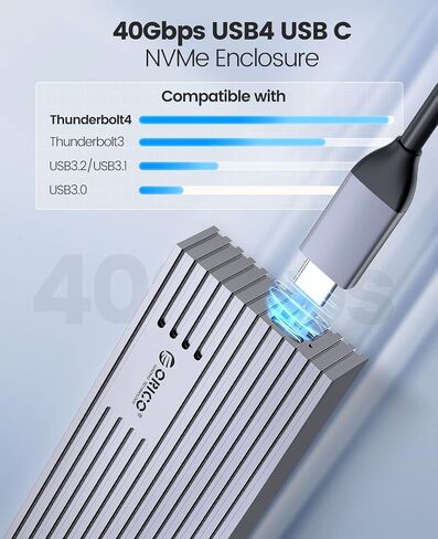 ORICO NVMe SSD Enclosure 40Gbps M.2 إلى USB-C محول لـ NVMe M-Key 4TB SSD 2280، حافظة SSD خارجية من الألومنيوم M2، متوافقة مع Thunderbolt 3/4 USB3.2/3.1/3.0/Type C -M234-GY-V1 in Kuwait