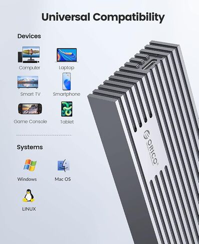 ORICO NVMe SSD Enclosure 40Gbps M.2 إلى USB-C محول لـ NVMe M-Key 4TB SSD 2280، حافظة SSD خارجية من الألومنيوم M2، متوافقة مع Thunderbolt 3/4 USB3.2/3.1/3.0/Type C -M234-GY-V1 in Kuwait